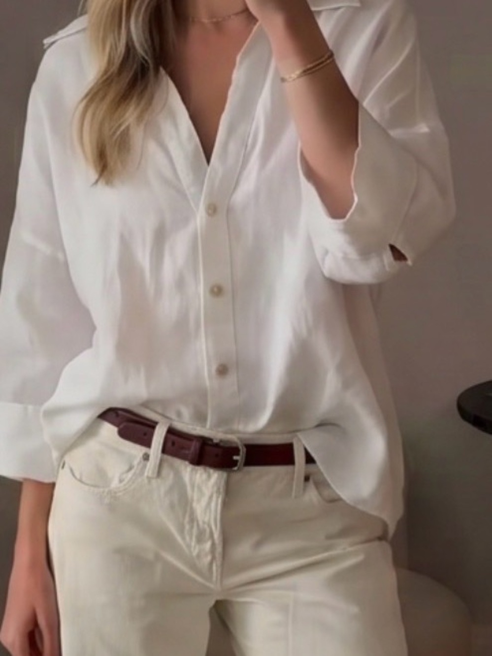 Zara White Linen Blend Button Down Shirt Long Sleeve Medium